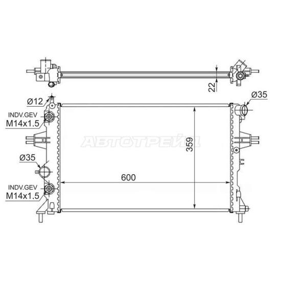 Радиатор OPEL ASTRA G/ZAFIRA A 1.4/1.6/1.8/2.2 1998-2004 /CHEVROLET VIVA 1.8 2005-/SUBARU TRAVIQ 01- SAT