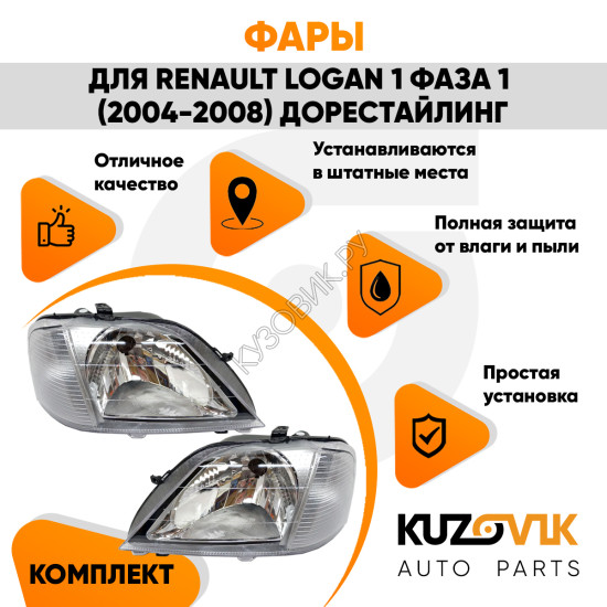 Фары комплект Renault Logan 1 (2005-2013) KUZOVIK