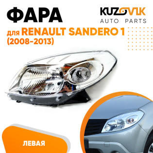 Фара левая хром Renault Sandero 1 (2008-2013) KUZOVIK